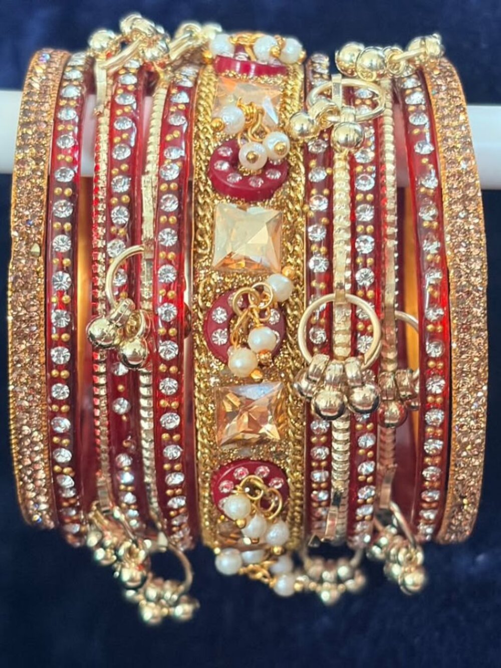 Women's Statement Multi-Piece Bangle Stack, Faux Crystal & Textured Resin Bracel